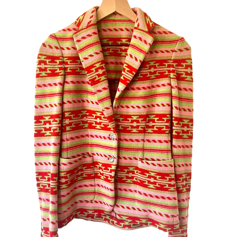Iisli Geo Print Knit Button Up Jacket NWOT 100% Wool